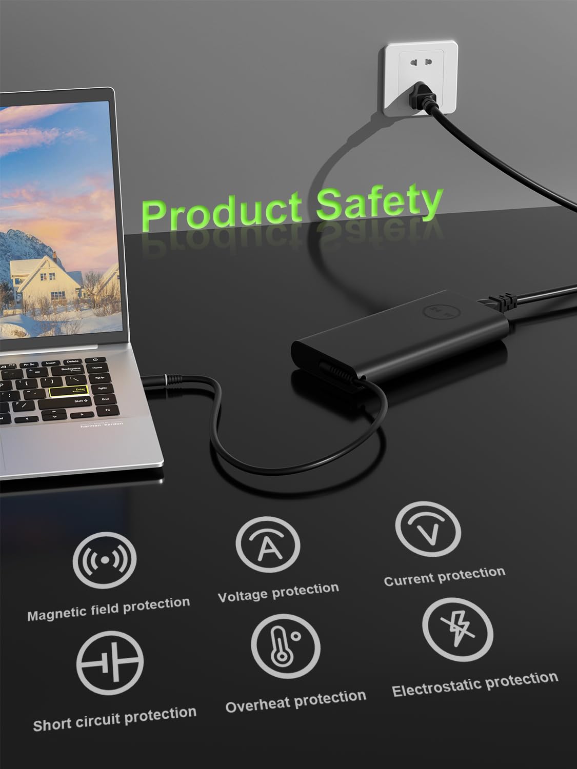 PowerPortnerLink placed next to laptop in a bag showcasing travel-ready weight and compact footprint