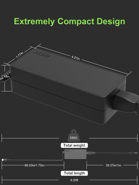 PowerPortnerLink 65W USB-C charger featuring an 8.2ft cable for flexible setups