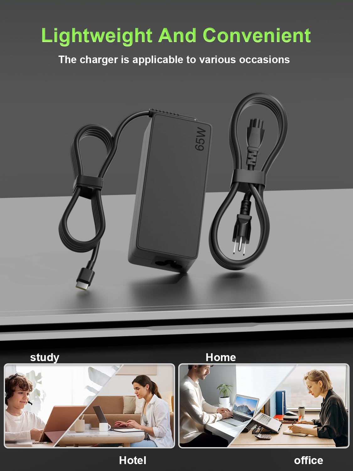 PowerPortnerLink 65W USB-C charger emphasizing smart safety and heat protection