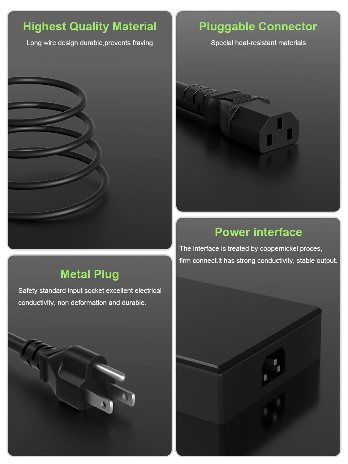 PowerPortnerLink detachable cord and plug detail, shows long reach and international use