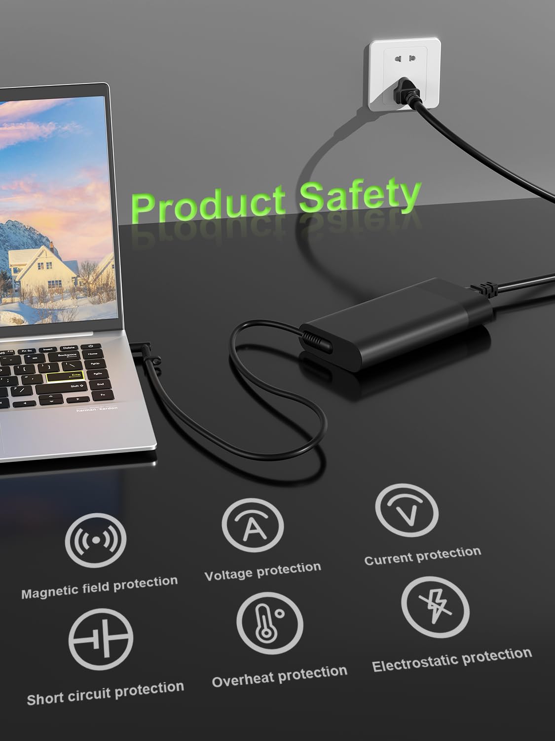 PowerPortnerLink safety label and specs showing protections and certified reliability