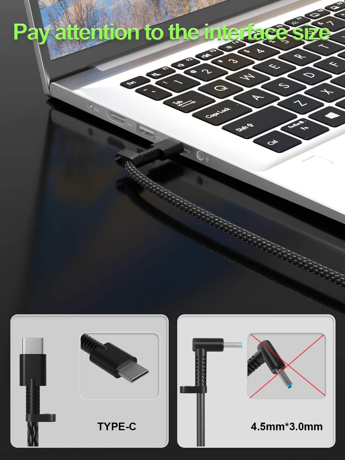 PowerPortnerLink Slim 65W charger rear view highlights accessible ports.