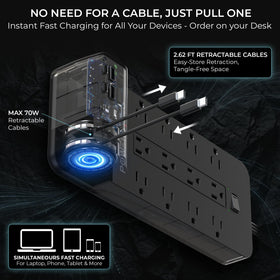 POWERSTING 2100J surge protector front view demonstrates surge guarding.