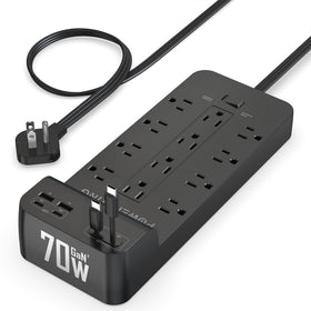 POWERSTING power strip with USB ports in front view showing compact design.