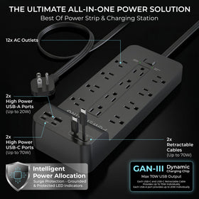 POWERSTING power strip USB ports rear view highlights tidy cable management.