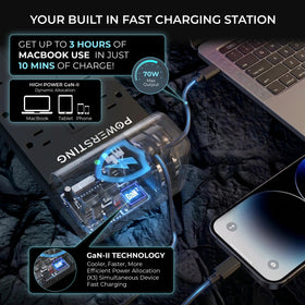 POWERSTING retractable USB-C cables extended to 2.62 ft for mess-free charging.