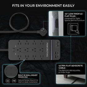 POWERSTING wide outlet spacing 1.5 inches accommodates bulky adapters.