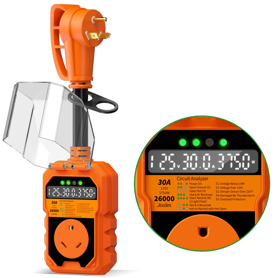 POWGRN front view plugged in showing durable housing and protection benefit