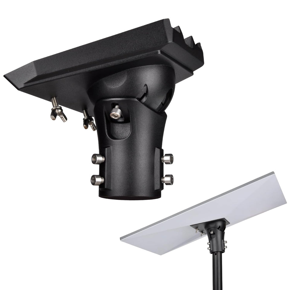 PowGrow front view of adapter mounted with Starlink dish showing secure attachment and versatility