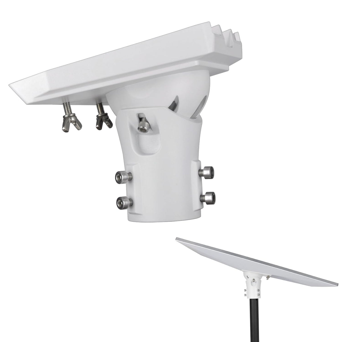 PowGrow front view showing adapter mounted to Starlink dish for stable alignment