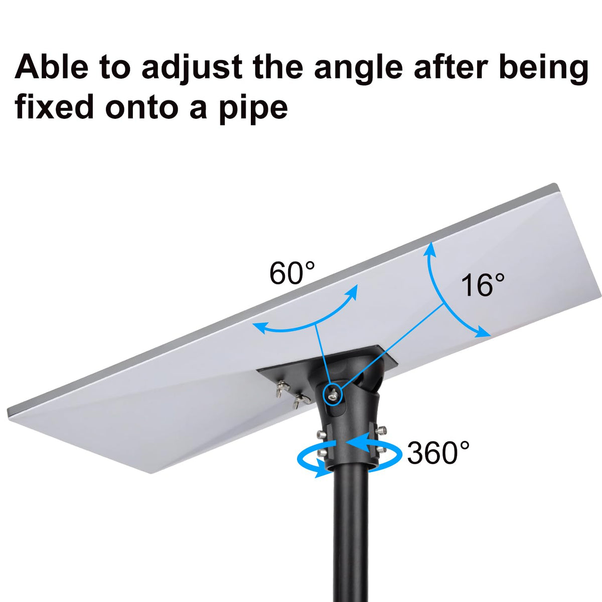 PowGrow side profile showing 60-degree tilt capability for improved sky coverage