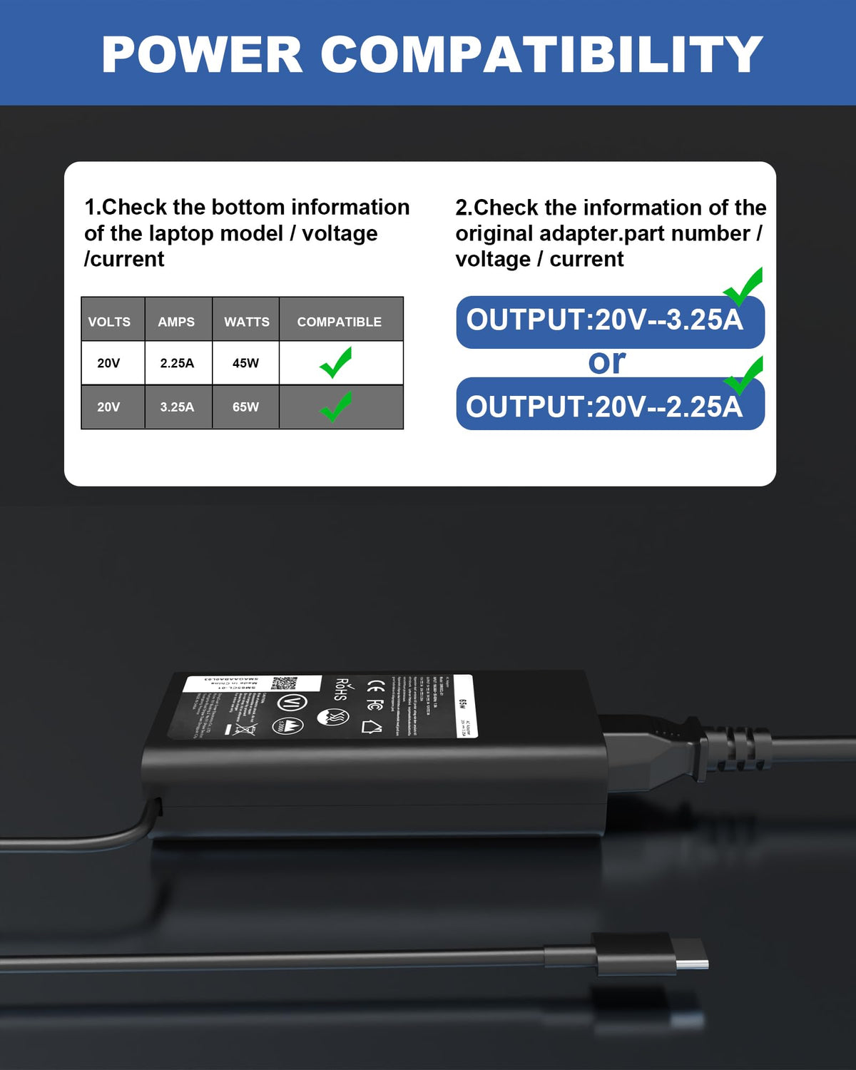 POWJDWZ 65W USB-C laptop charger side ports show versatile power delivery