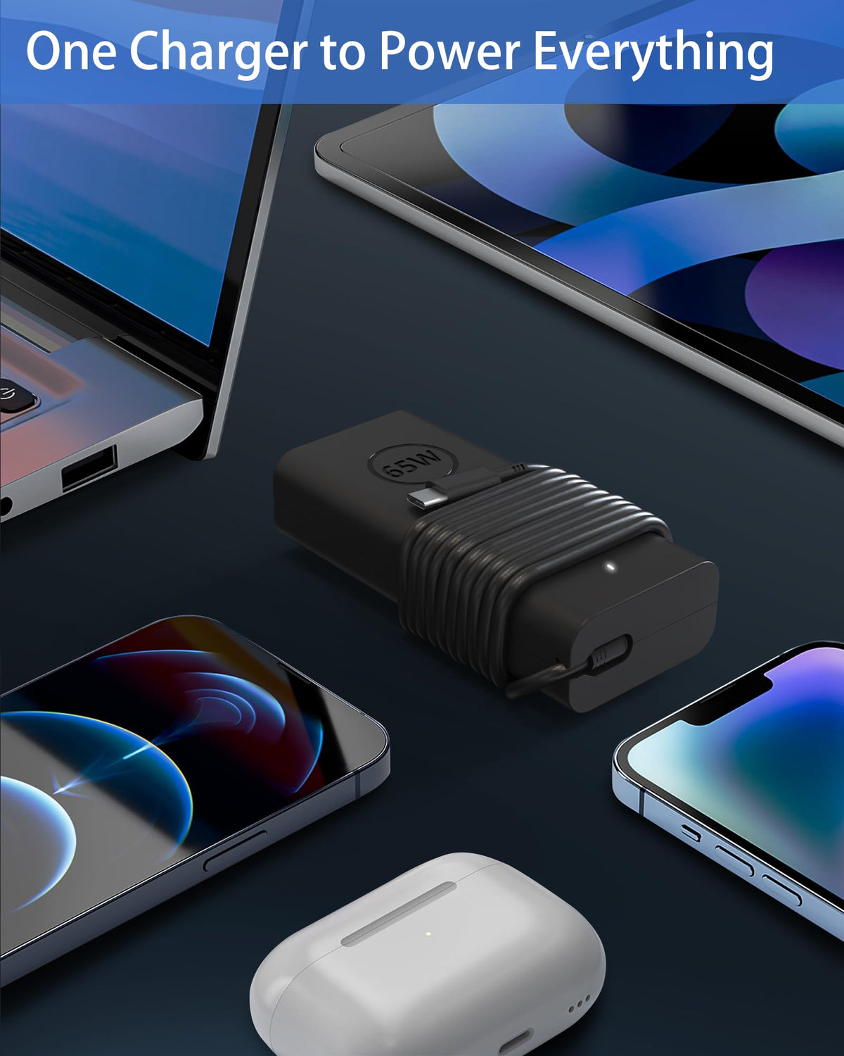 POWJDWZ 65W USB-C charger standalone product shot emphasizes light weight
