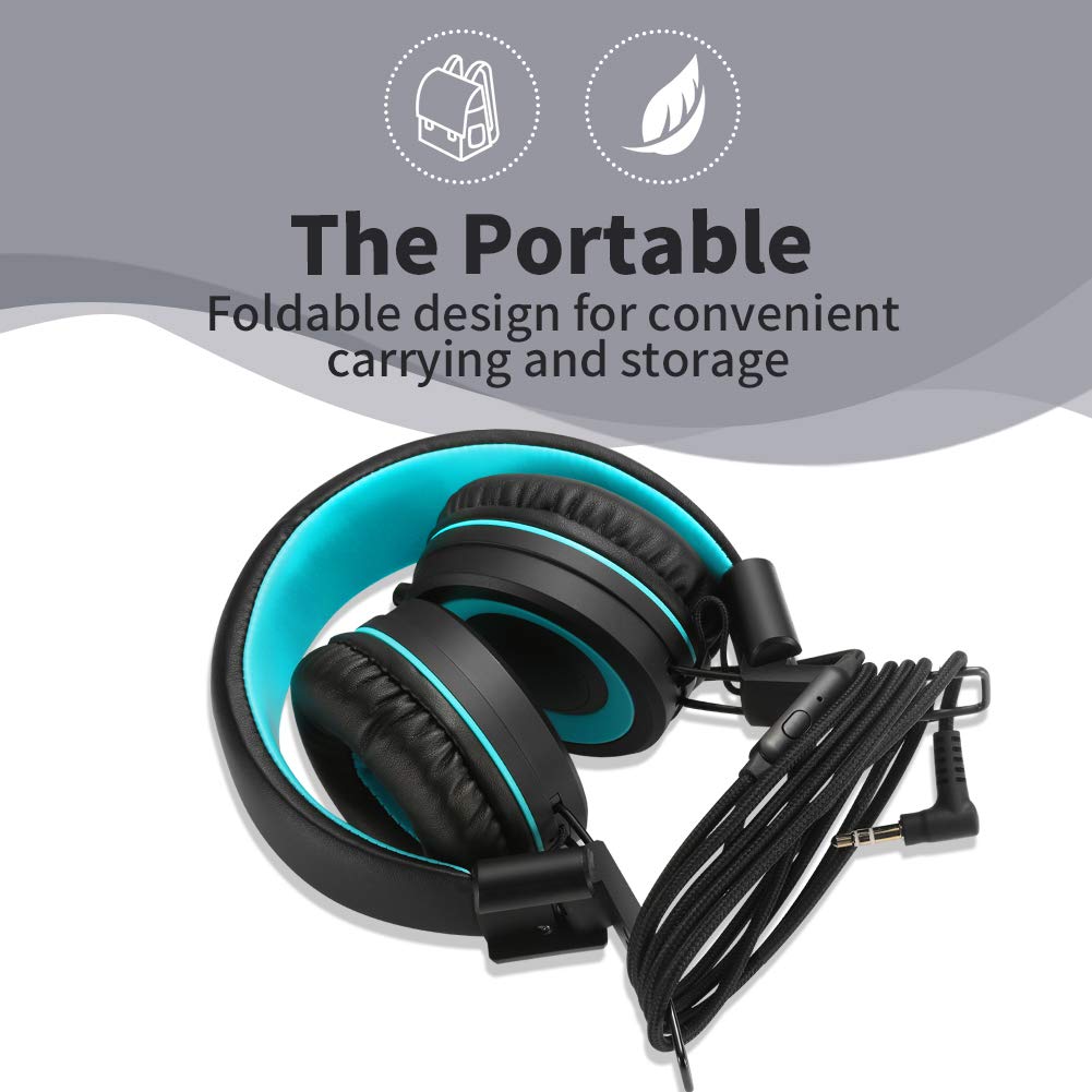POWMEE M3 kids headphones 3.5mm jack compatibility for tablets and phones.