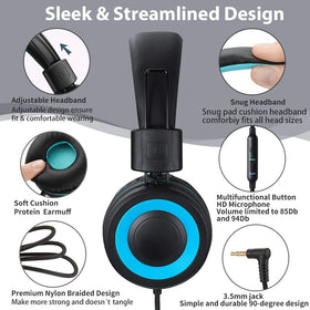 POWMEE M3 kids headphones folded for compact storage on family trips.