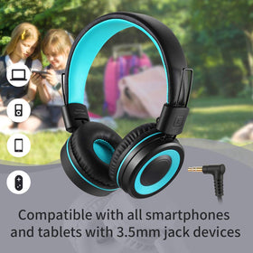 POWMEE M3 kids headphones with in-line microphone for easy calls and learning.