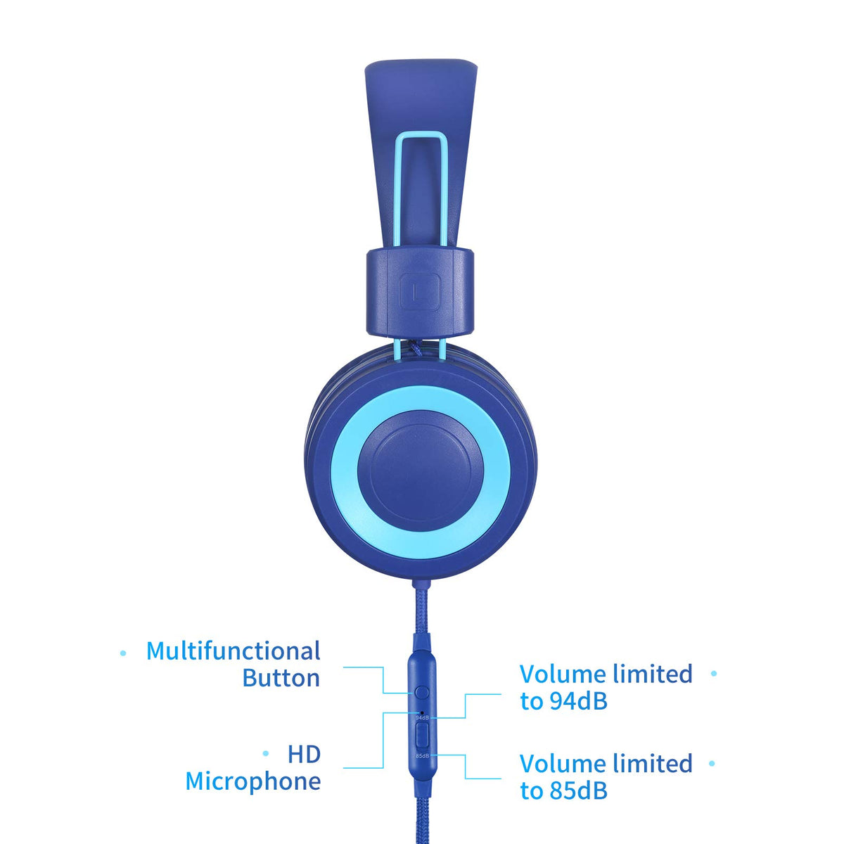 POWMEE P10 volume control in blue for adjustable listening levels.