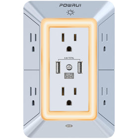 POWRUI six-outlet USB wall charger powers multiple devices with organized clutter-free outlets