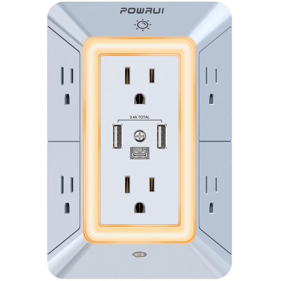 POWRUI six-outlet USB wall charger powers multiple devices with organized clutter-free outlets