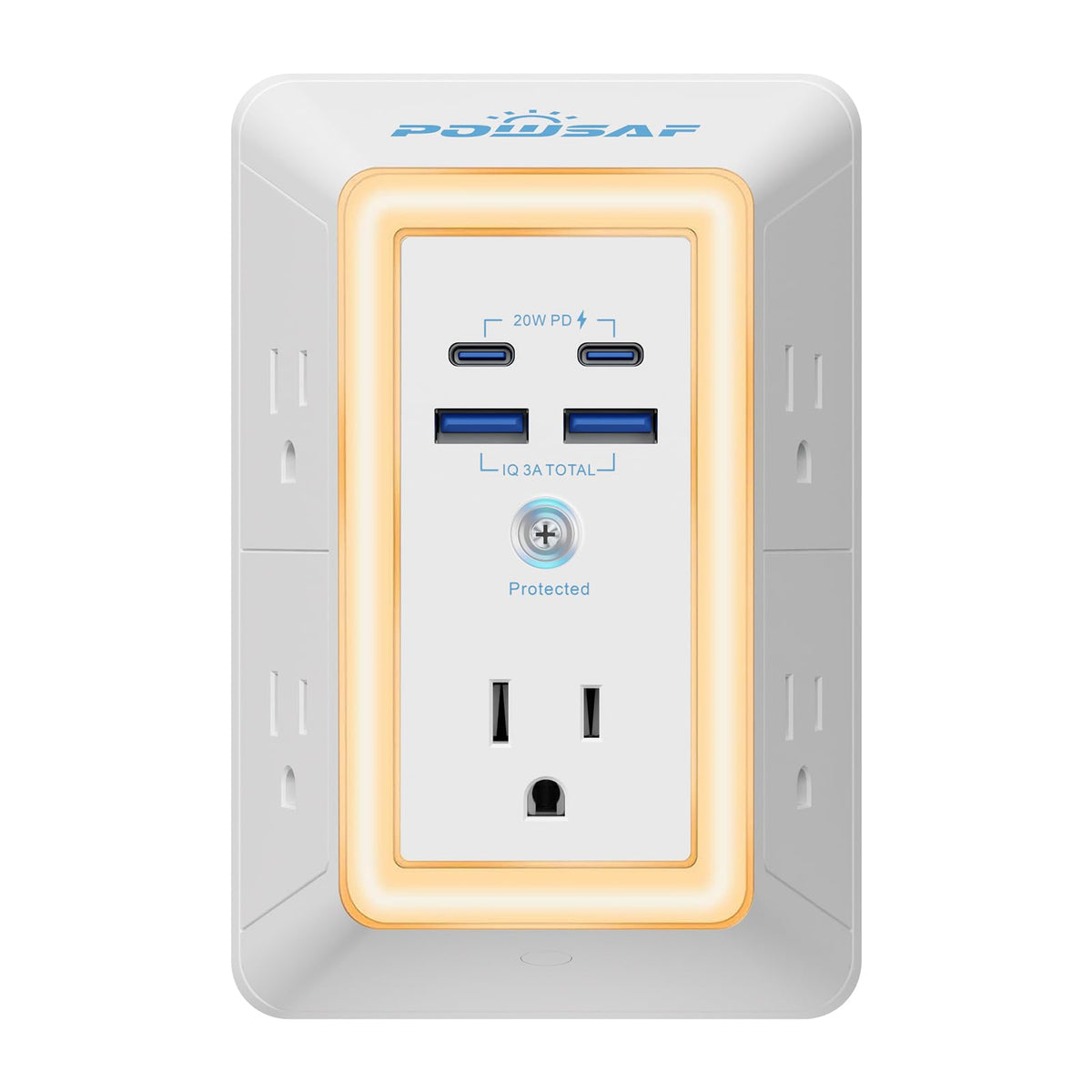 POWSAF 3-sided design offers easy outlet access in tight spaces.