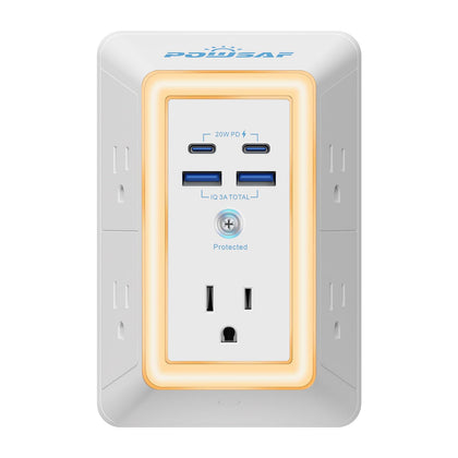 POWSAF 3-sided design offers easy outlet access in tight spaces.