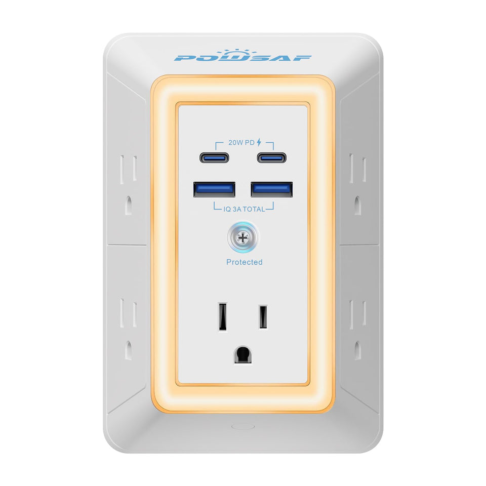 POWSAF 3-sided design offers easy outlet access in tight spaces.