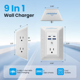 POWSAF 5-outlet setup keeps devices powered in any room.
