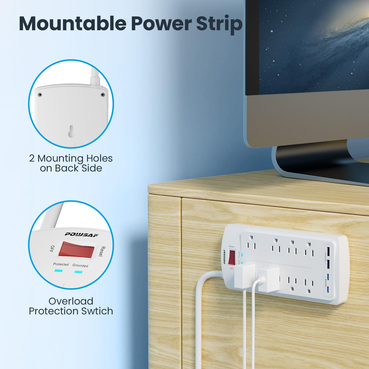 POWSAF 2700 Joules surge protection detail for device safety