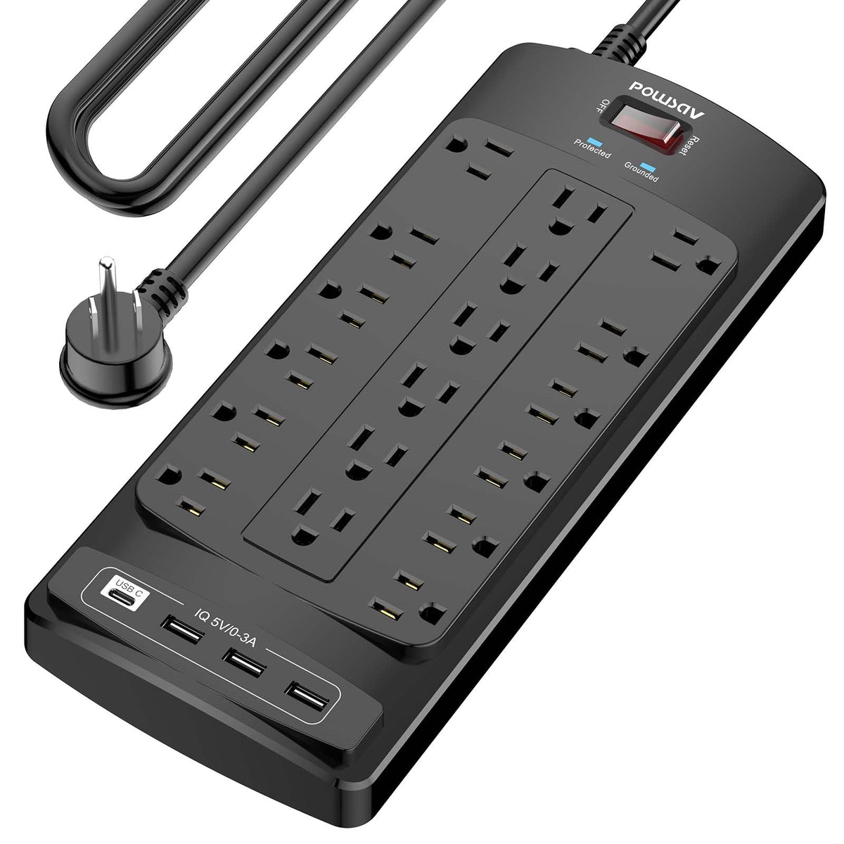 POWSAV front view showing 18 outlets and organized layout for many devices