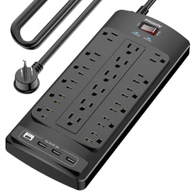 POWSAV front view showing 18 outlets and organized layout for many devices