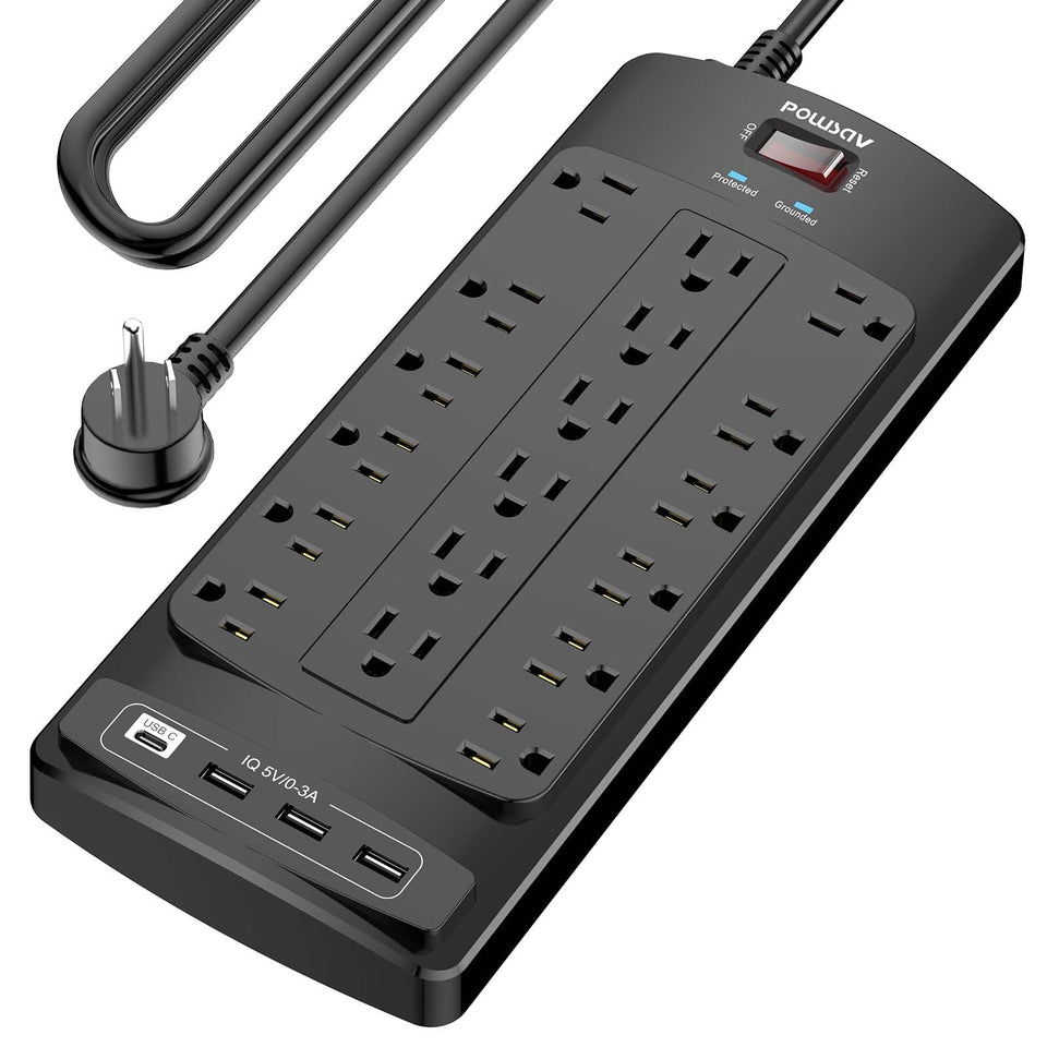POWSAV front view showing 18 outlets and organized layout for many devices