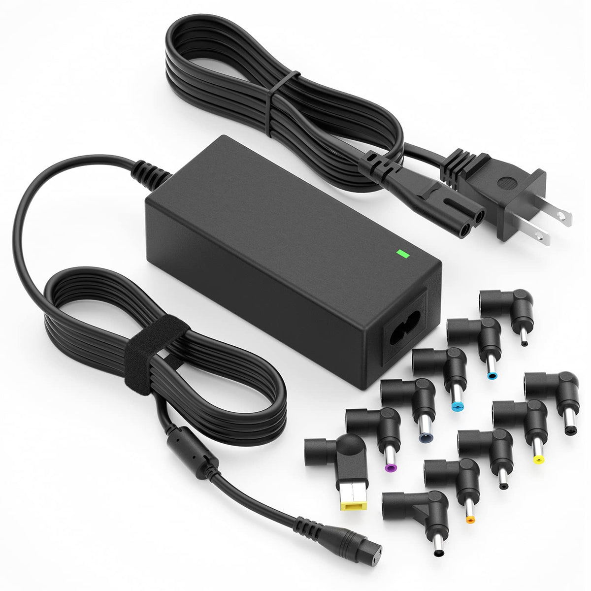 Powseed universal laptop charger front view showing compact travel-friendly design