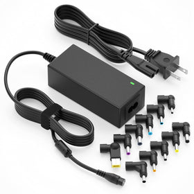 Powseed universal laptop charger front view showing compact travel-friendly design