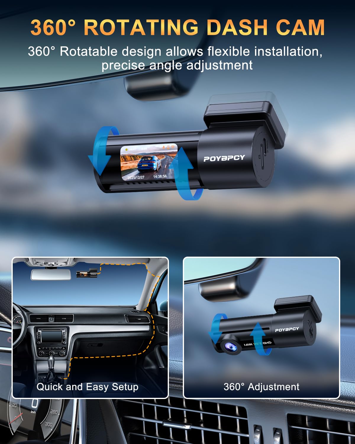 POYBPCY dash cam beside phone and key for compact size reference