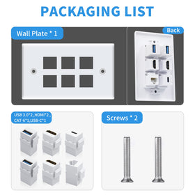 Poyiccot wall plate HDMI keystone front view enables quick AV connections.