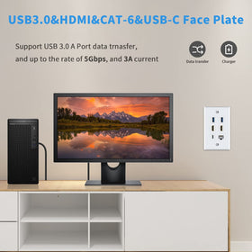 Poyiccot white wall plate blends with decor while hiding cables.