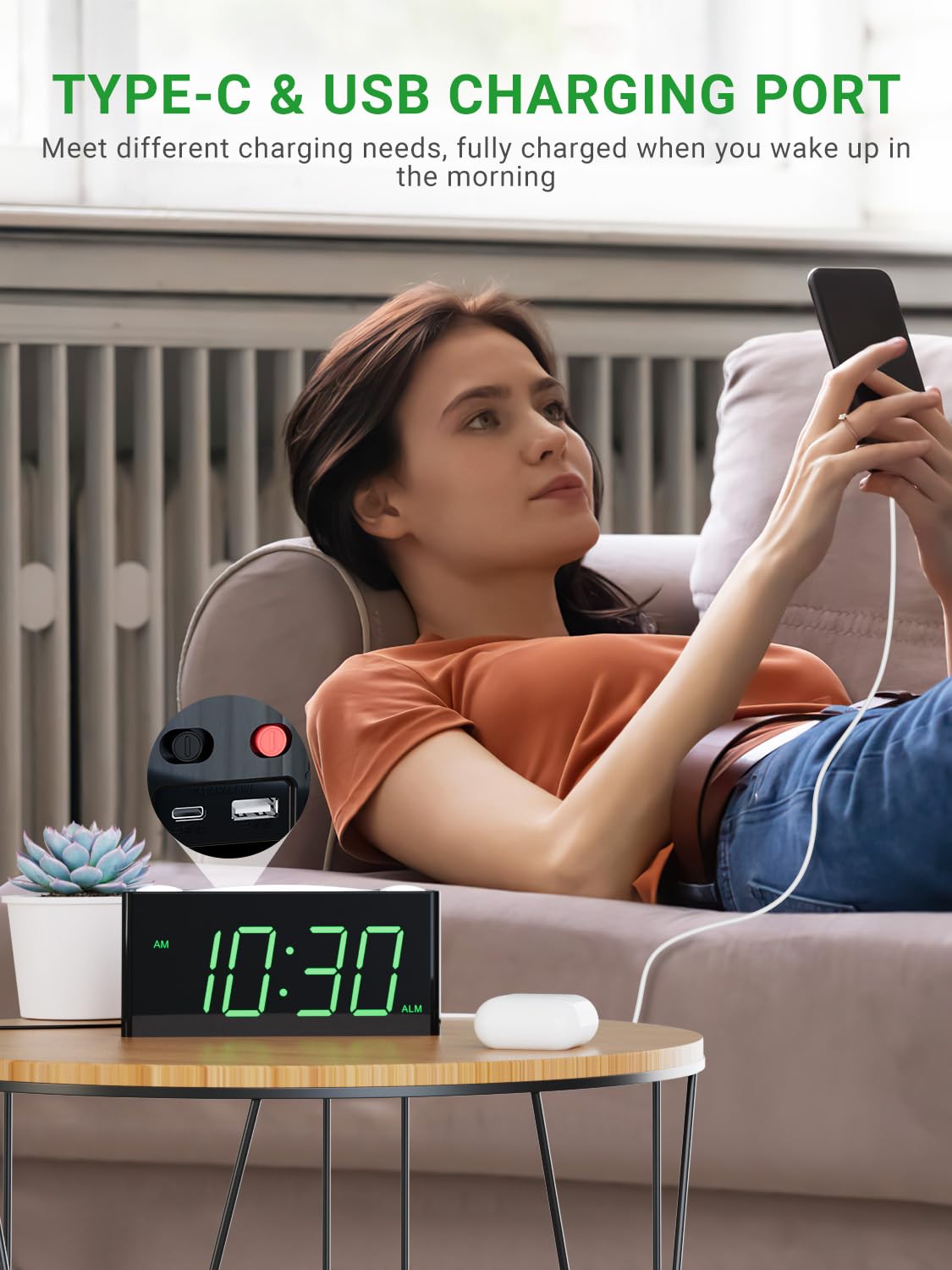PPLEE alarm clock battery backup memory preserves settings during outages