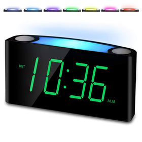 PPLEE alarm clock with bedroom large display for easy time viewing from across the room