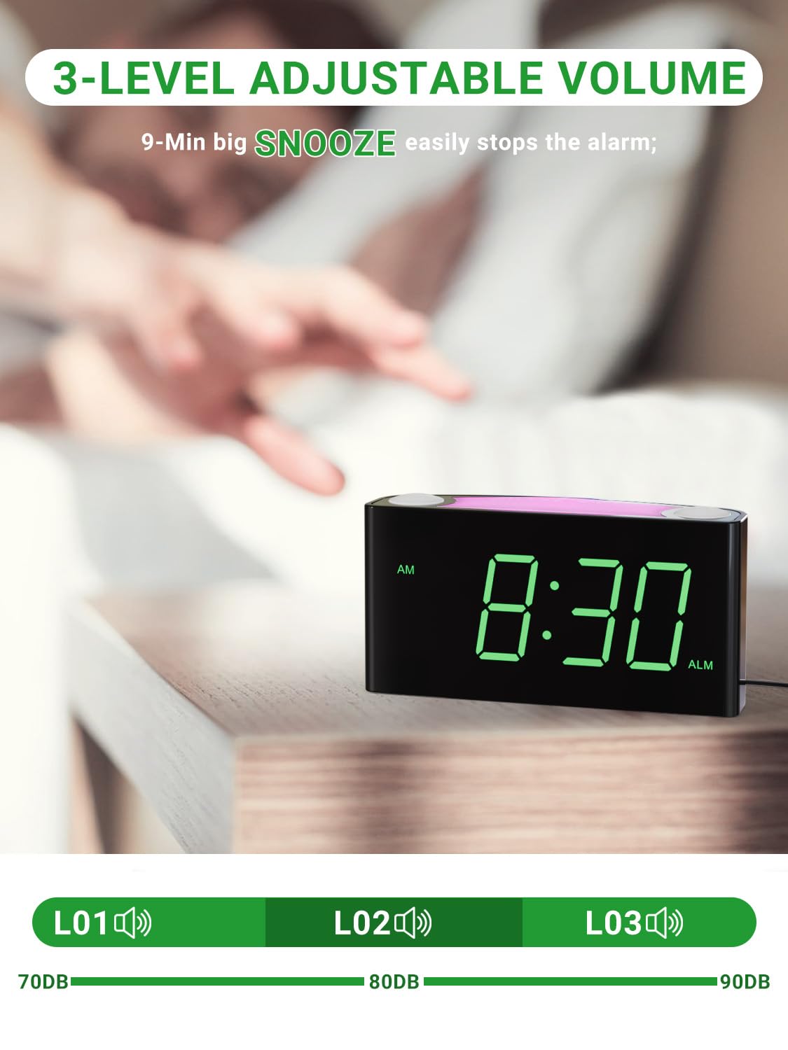 PPLEE alarm clock snooze feature for a customizable wake-up rhythm