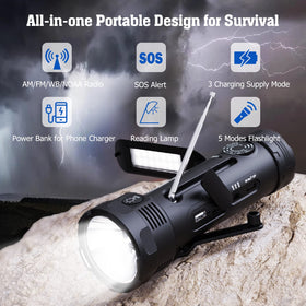 PPLEE emergency radio hand crank powers the device when electricity is unavailable.