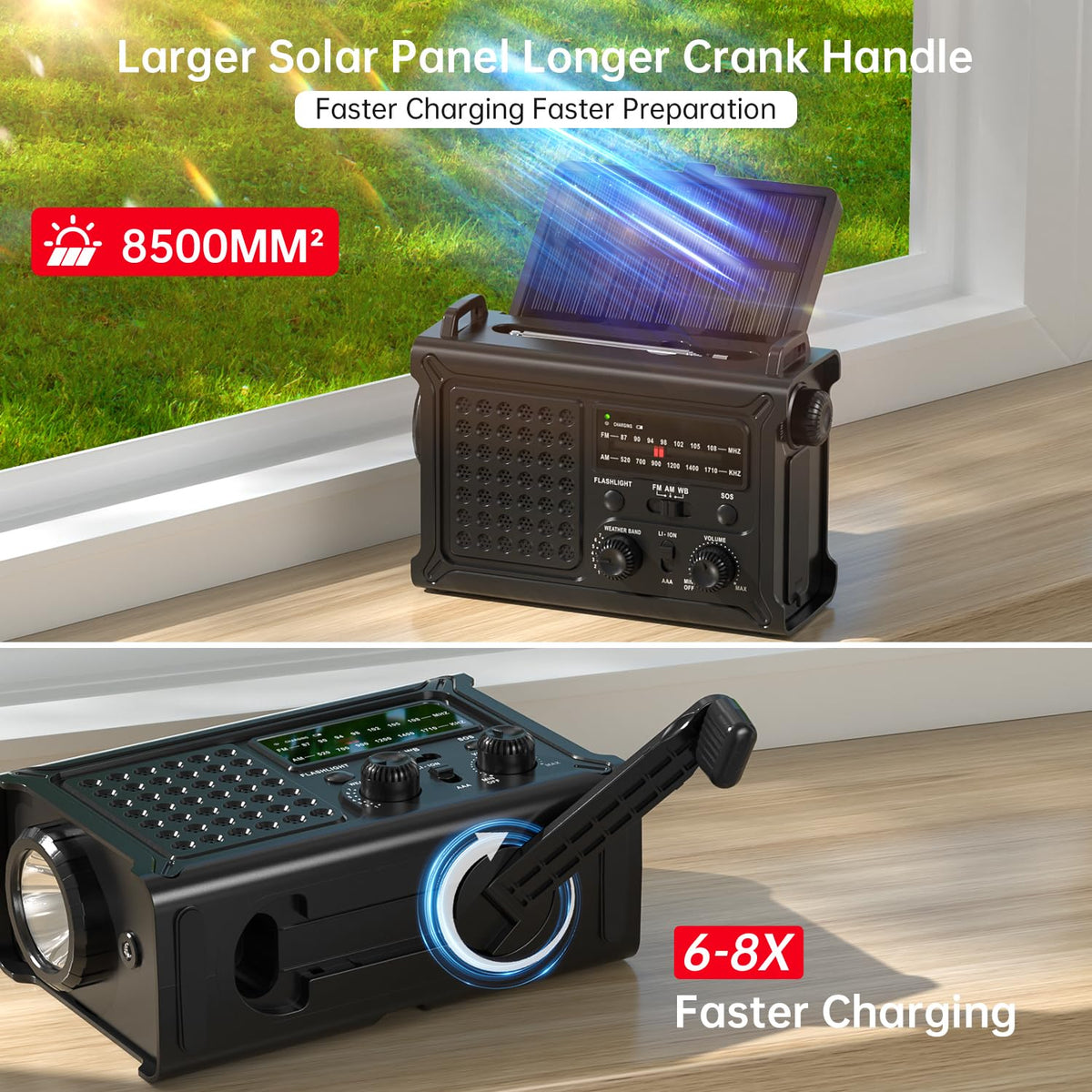 PPLEE hand crank detail illustrating efficient backup power generation