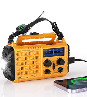 PPLEE on a camping table at night, dependable radio and light outdoors