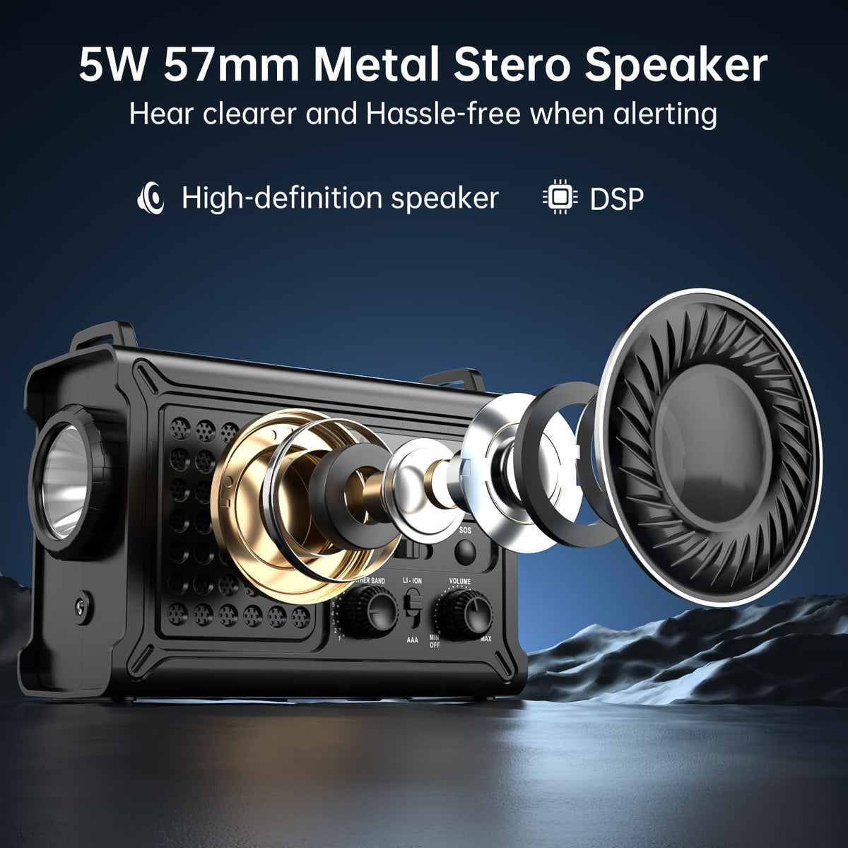 PPLEE speaker and knobs highlighting clear audio and easy tuning