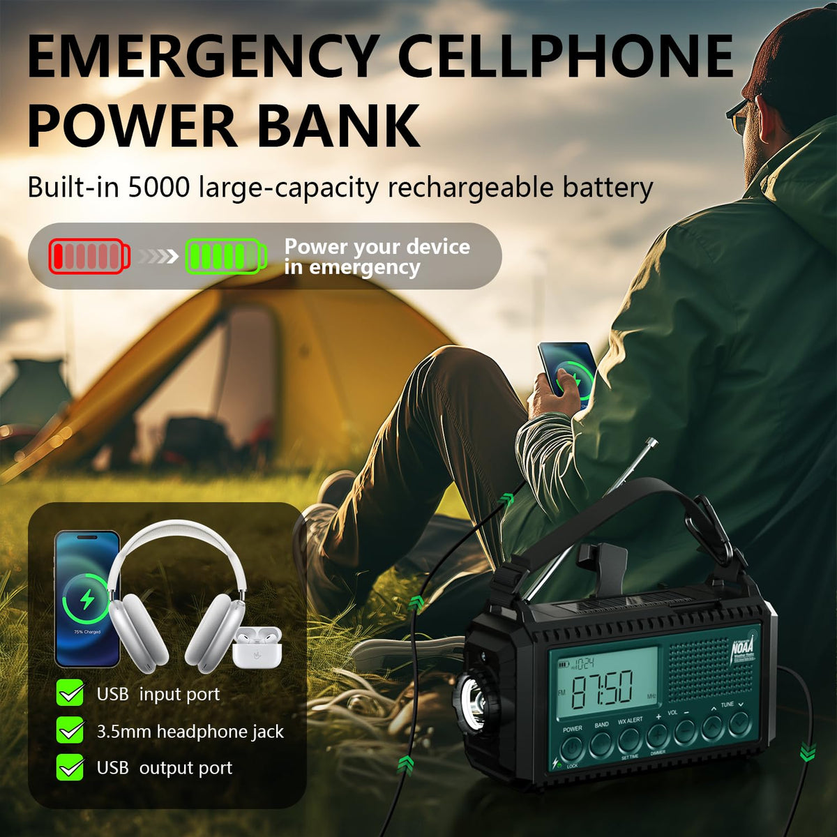 PPLEE solar panel and hand crank for off-grid recharging reliability