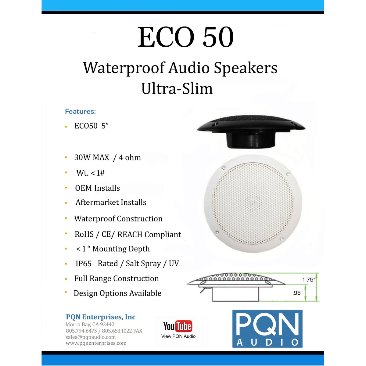 PQN Audio ECO50-4W side view shows rugged weatherproof design