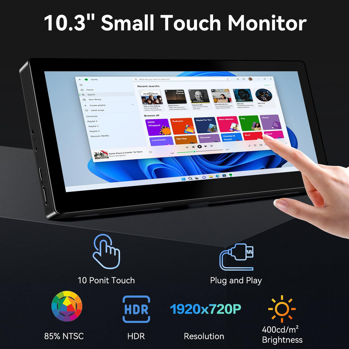 Prechen 10.3-inch IPS panel with vivid colors and wide angles.