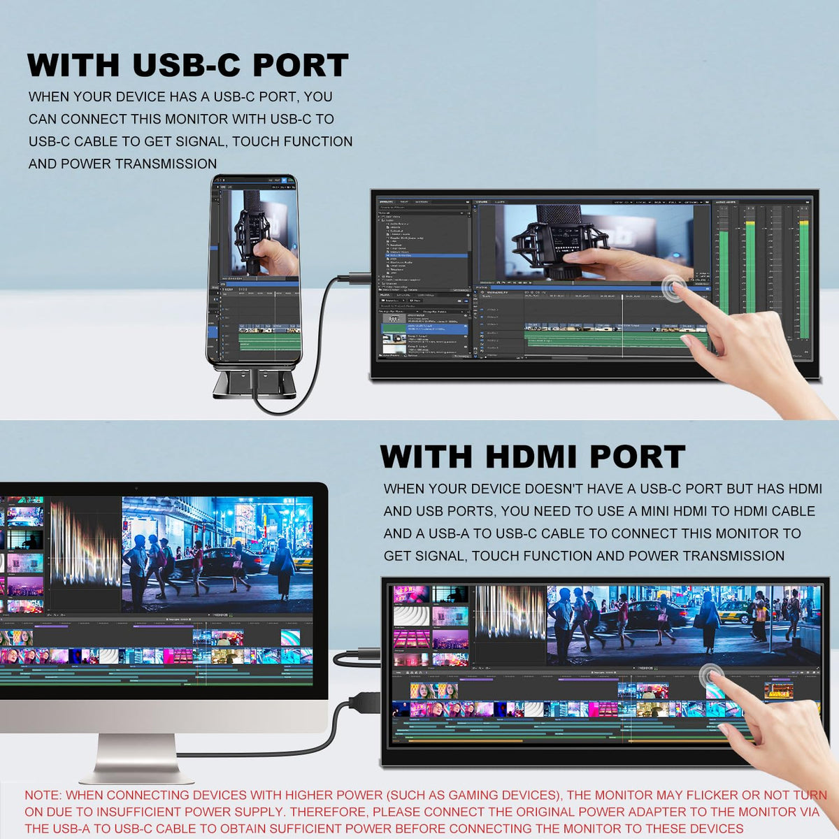 Prechen monitor side ports with USB-C and HDMI for quick setup