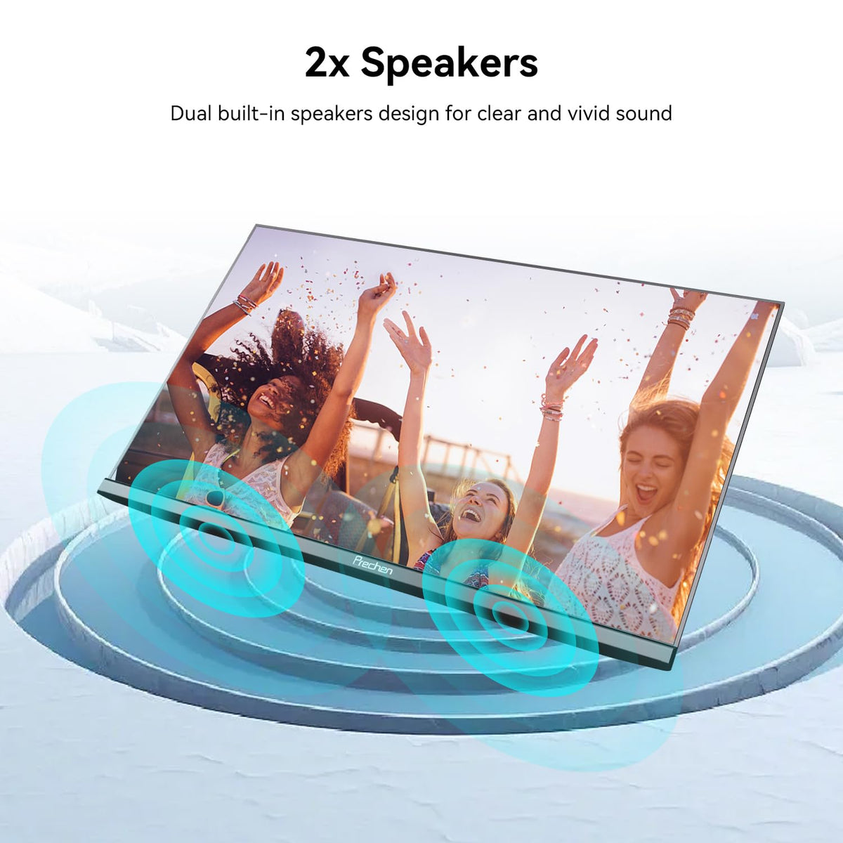 Prechen 23.8 inch monitor built in speakers deliver clear on screen audio.