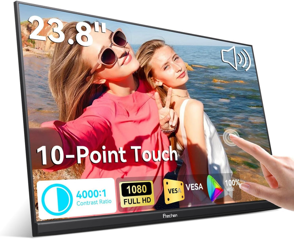 Prechen 23.8 inch monitor front view showcases vivid 1080p color for portable setups.