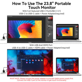 Prechen 23.8 inch monitor back ports shows USB C and HDMI connectivity options.